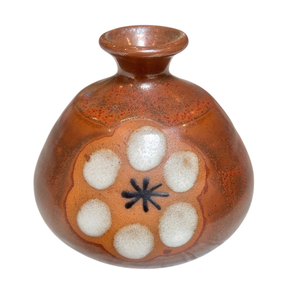 Vintage Studio Pottery Bud Vase Rust Terracotta Floral Stoneware Small 4 inch
